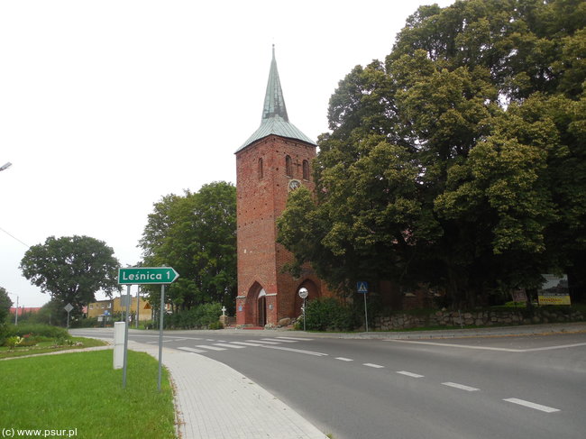 Gotycki kościół przy drodze wśród drzew